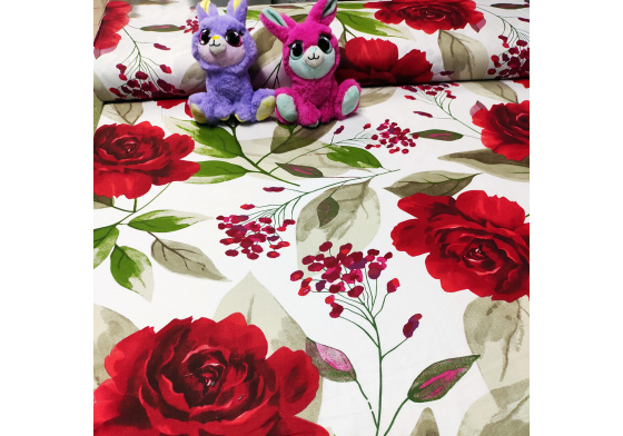 Bavlněná látka Kytičky Červené na Bílém