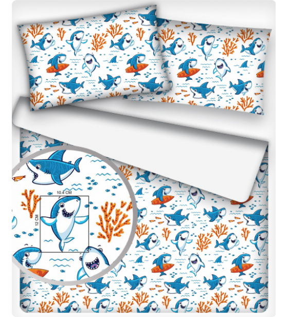 Dětské bavlněná látka metráž vzor Žralok na bílém