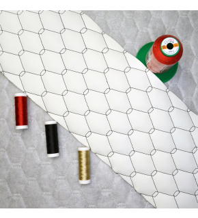 Ekokůže GEO barva bílá prošívaná černými nitěmi, metráž, 145 cm