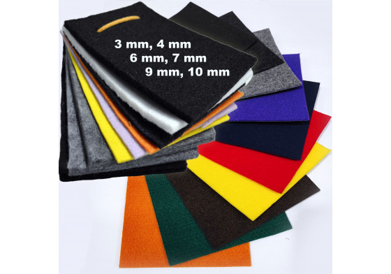 Vzorník látek, filc Technický 3-10 mm 500-1200 gr/m2, 10x15 cm