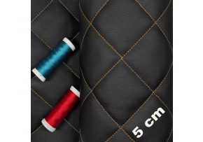 Ekokůže 5x5 barva Černá prošívaná Pomerančovými nitěmi, metráž, 145 cm