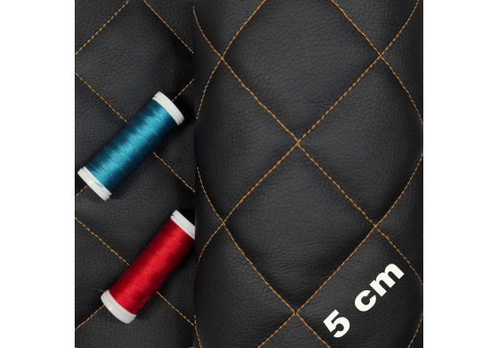 Ekokůže 5x5 barva Černá prošívaná Pomerančovými nitěmi, metráž, 145 cm