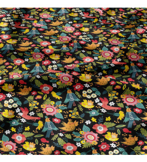 Bavlněné látky, metráž. Ptáci ráje na Černém