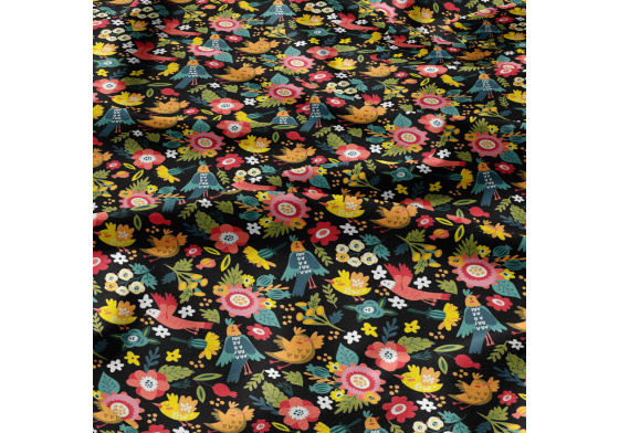 Bavlněné látky, metráž. Ptáci ráje na Černém