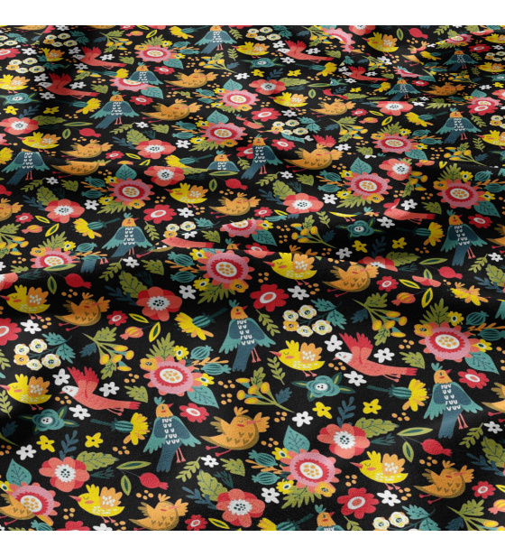 Bavlněné látky, metráž. Ptáci ráje na Černém