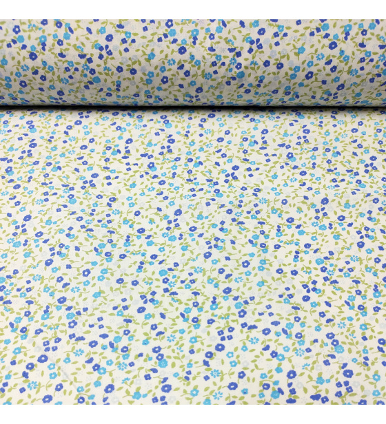 Bavlněná látka 100% bavlny, 125 g/m², šíře 160 cm, kytičky modré na bílém