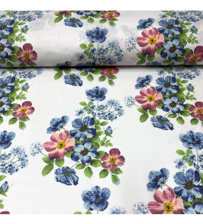 Bavlněná látka 100% bavlny, 125 g/m², šíře 160 cm, květiny na bílém