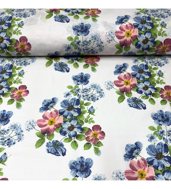 Bavlněné látky vzor Květiny na bílém