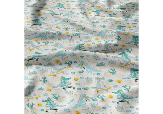 Dětská bavlněná látka metráž Veselé krokodýli Modré na Bílém