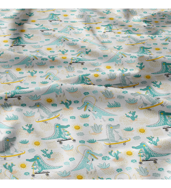 Dětská bavlněná látka metráž Veselé krokodýli Modré na Bílém