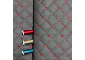 Ekokůže MIX 3x3 cm barva Šedá prošívaná Červenými nitěmi, metráž, 145 cm