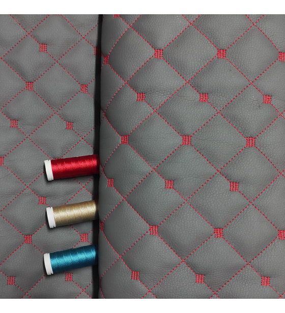 Ekokůže MIX 3x3 cm barva Grafitovo červená prošívaná, metráž, 145 cm