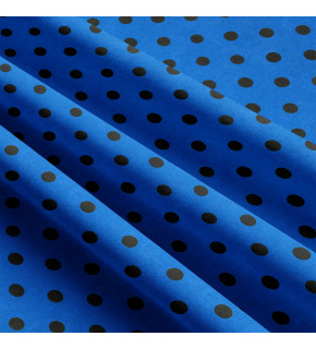 Dětské bavlněné látky, metráž. Puntík 10 mm, černý na Tyrkysovém