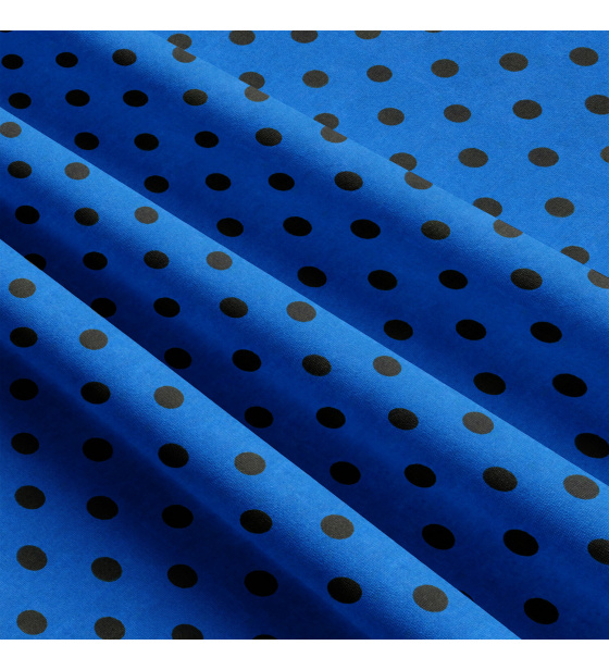 Dětské bavlněné látky, metráž. Puntík 10 mm, černý na Tyrkysovém