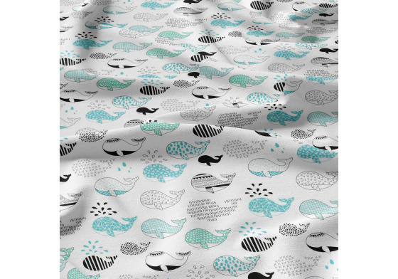 Dětská bavlněná látka metráž Velryba Tyrkysová