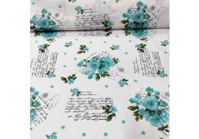 Bavlněná látka Kytičky Tyrkysové na Bíém