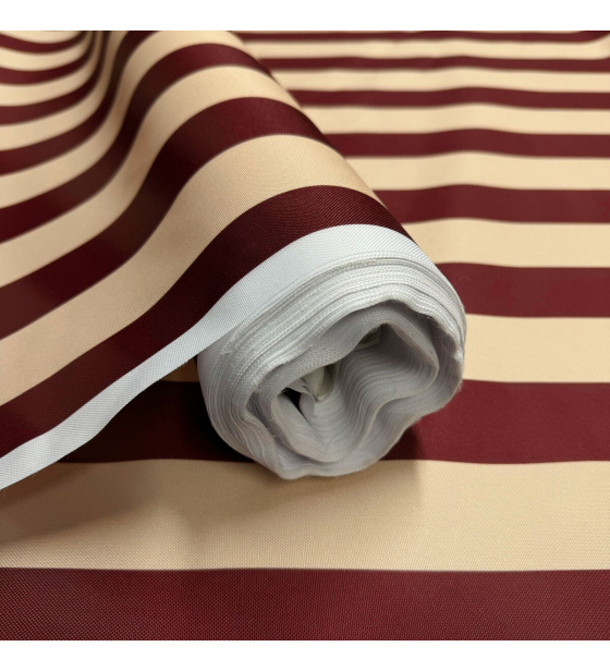Venkovní látka Pergola (Oxford), 200 g/m², šíře 160 cm, béžovo-bordové proužky 5 cm