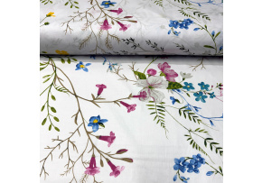 Bavlněná látka Květiny Modré a Růžové na Bílém
