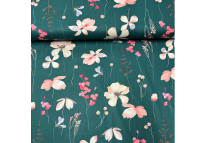 Bavlněná látka Květiny na Zeleném
