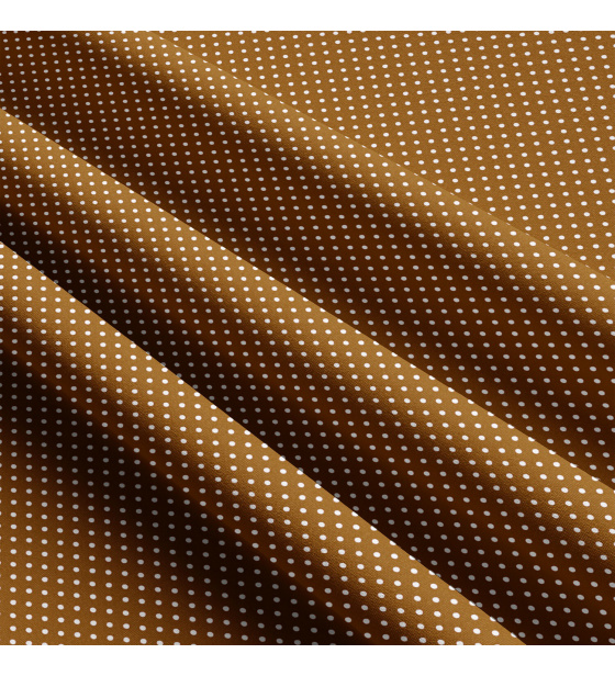 Dětské bavlněné látky, metráž. Puntík 2 mm, bílý na Hnědém