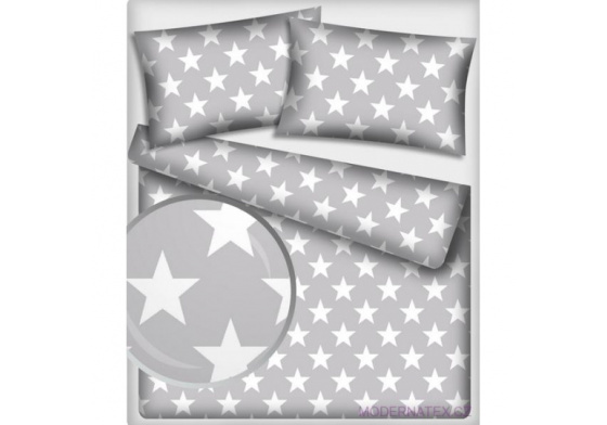 Dětská dekorační bavlněná látka vzor hvězdy bílé na šedém 12 cm