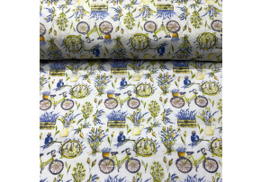 Bavlněná látka Kytíčky a Kolo na Bílém