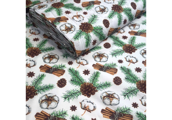 Vánoční bavlněná látka, metráž, šíře 160 cm, Jedlové Šišky na Bílém