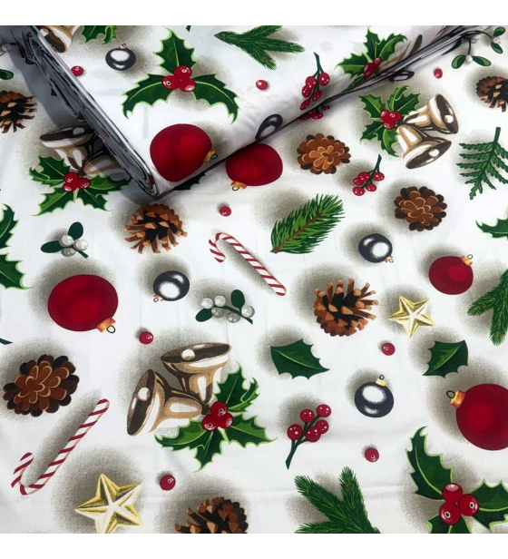 Vánoční bavlněná látka, metráž, šíře 160 cm, vzor Vánoce na Bílém 23