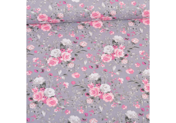 Dekorační dětská bavlněná látka vzor kytičky na grafitovém