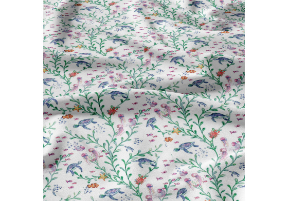 Dětská bavlněná látka metráž Vodní svět na Bílém