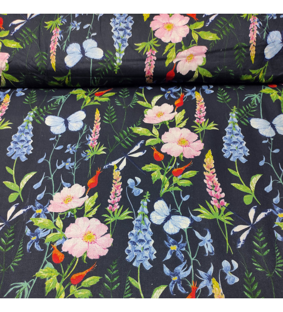 Dekorační dětská bavlněná látka vzor Pole na granátovém