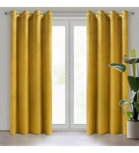 Jednobarevné závěs s průchodkami HORČICE 140x250 cm