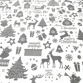 Vánoční bavlněná dekorační látka, metráž 160 cm, vzor šedý na bílém