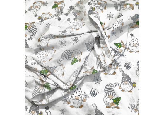 Tissus en coton de Noël au mètre, motif Gonme Gris sur blanche, 160 cm 