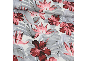 Bavlněná látka Monstera Šedá na Bílém