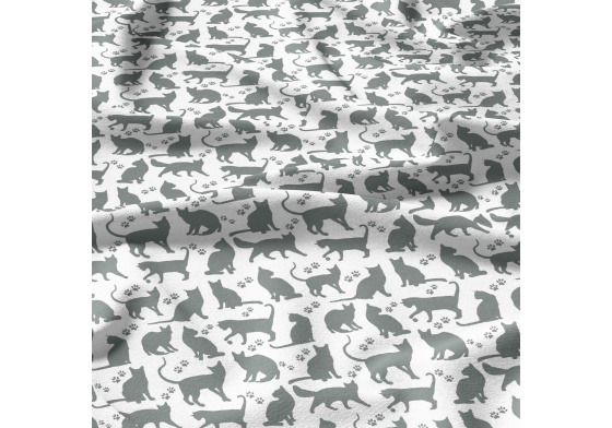 Bavlněné látky, metráž. Kočky Šedé na Bílém 