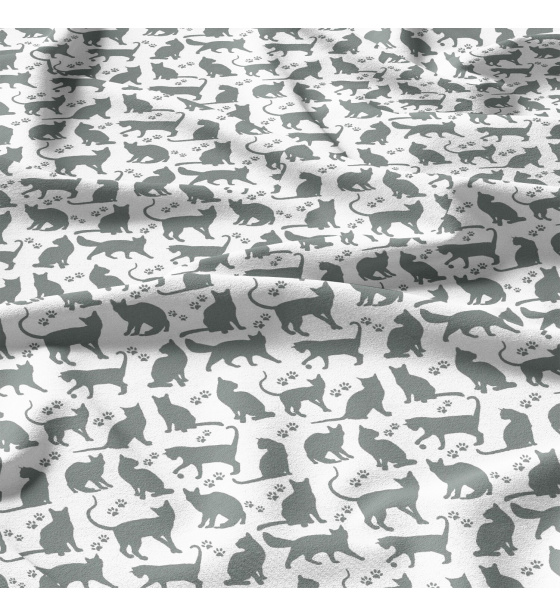 Bavlněné látky, metráž. Kočky Šedé na Bílém 