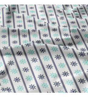 Dětská bavlněná látka metráž Kormidla Modré a Mentolové na Bílém