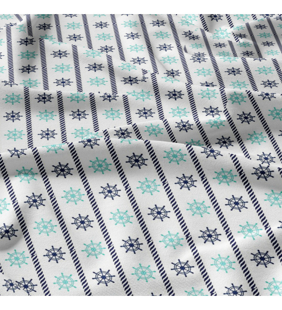 Dětská bavlněná látka metráž Kormidla Modré a Mentolové na Bílém