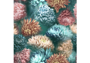 Velurové potahové látky s potiskem, Chryzantémy na Mentolovém