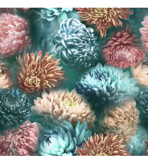 Velurové potahové látky s potiskem, Chryzantémy na Mentolovém Velurové potahové látky s potiskem, Chryzantémy na Mentolovém