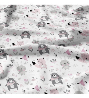 Bavlněné látky, metráž. Zvířátka Růžové na Bílém