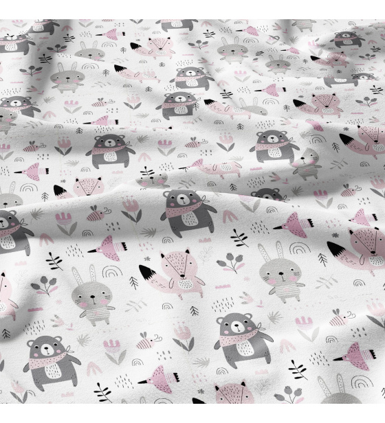 Bavlněné látky, metráž. Zvířátka Růžové na Bílém