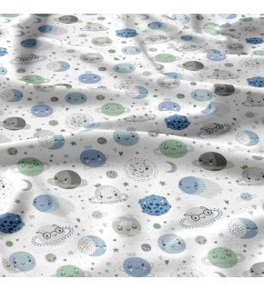 Bavlněné látky, metráž. Svět planet, Modrý na Bílém