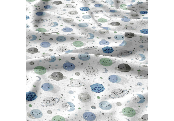 Bavlněné látky, metráž. Svět planet, Modrý na Bílém