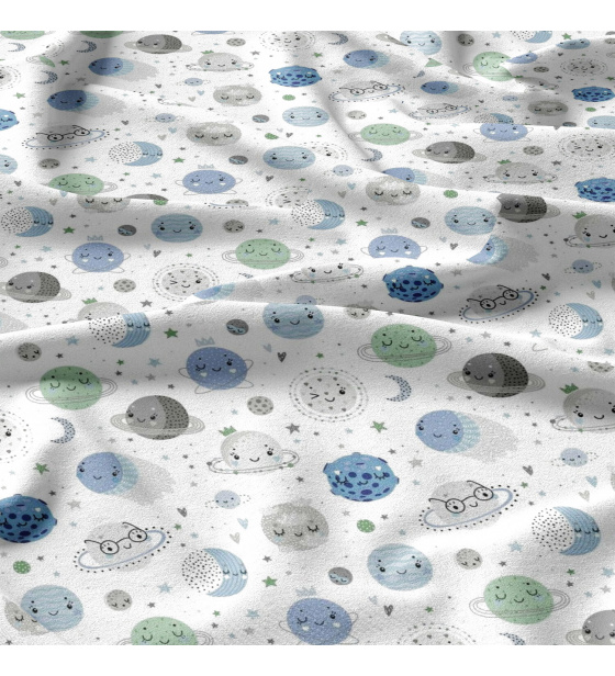 Bavlněné látky, metráž. Svět planet, Modrý na Bílém