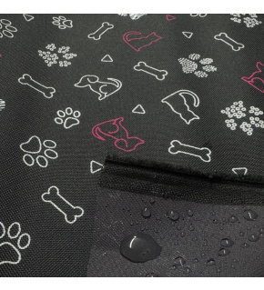 Nepromokavá látka Kodura PVC zátěr 600D, 360 g/m², šíře 150 cm, pes a kočka, grafit