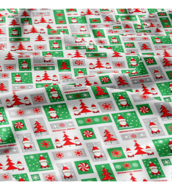 Vánoční bavlněná látka, metráž, šíře 160 cm, Vánoce Červeno-Zelené na Bílém