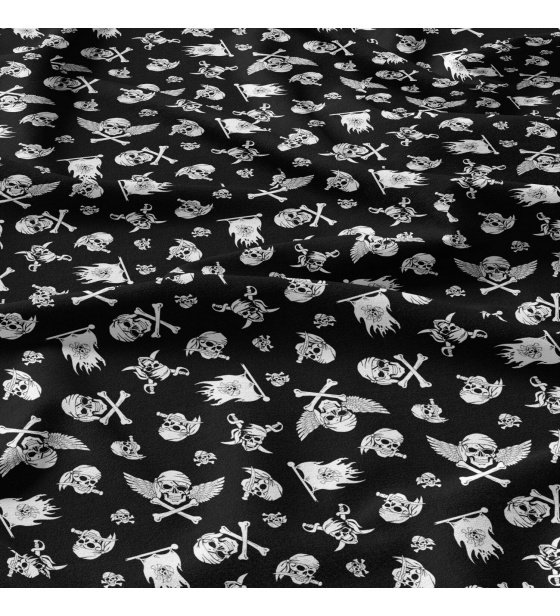 Bavlněná látka 100% bavlna, 125 g/m², šíře 160 cm, lebky bílé na černém