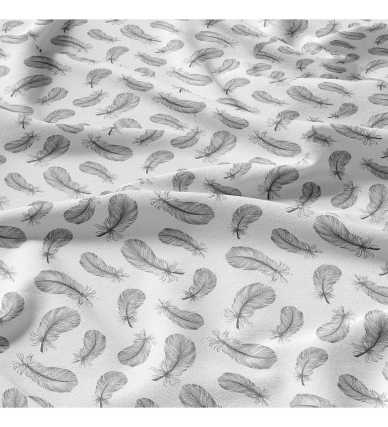 Dekorační bavlněná látka, metráž, Pírka Šedá na Bílém
